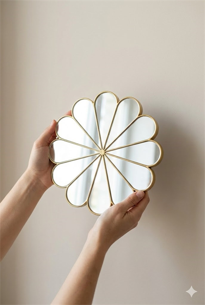 3’lü Gold Güneş Desenli Duvar Aynası Seti 25 cm | Dekoratif Yuvarlak Ayna