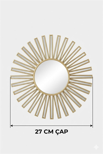 3’lü Gold Güneş Desenli Duvar Aynası Seti 25 cm | Dekoratif Yuvarlak Ayna