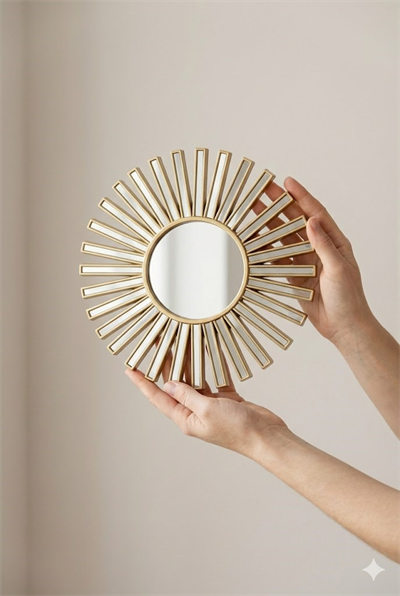 3’lü Gold Güneş Desenli Duvar Aynası Seti 25 cm | Dekoratif Yuvarlak Ayna