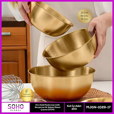 2li Gold Paslanmaz Çelik Karıştırma Ve Salatalık Kase
