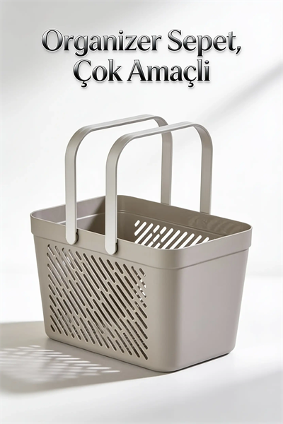 3lü Gri Çok Amaçlı Kulplu Sepet Mutfak Banyo Çamaşır Organizer Seti