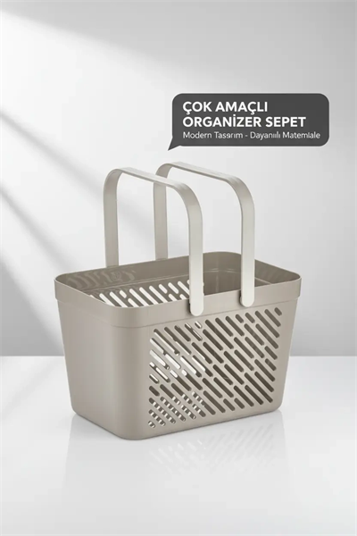 3lü Gri Çok Amaçlı Kulplu Sepet Mutfak Banyo Çamaşır Organizer Seti
