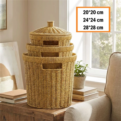 3’lü İç İçe Geçebilen Büyük Plastik Rattan Hasır Sepet Seti-dayanıklı Çok Amaçlı Ev,banyo Ve Mutfak Düzenleyici Bx40