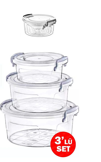 3lü Kilitli Saklama Kabı Seti İç İçe Geçmeli Şeffaf Plastik Sızdırmaz Gıda Saklama Kapları
