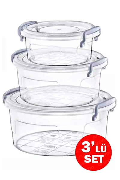 3lü Kilitli Saklama Kabı Seti İç İçe Geçmeli Şeffaf Plastik Sızdırmaz Gıda Saklama Kapları