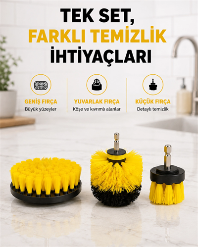 3’lü Matkap Temizlik Fırçası Seti – Banyo, Mutfak ve Araç Jantı İçin Etkili Yeni Nesil