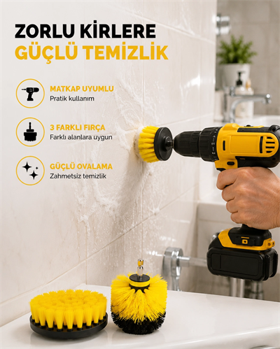 3’lü Matkap Ucu Fırça Seti – Derinlemesine Temizlik, Tüm Yüzeylerle Uyumlu Yeni Nesil