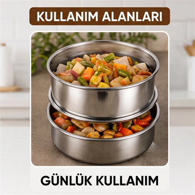 3lü Metal Sefer Tası - Paslanmaz Çelik - 16 cm