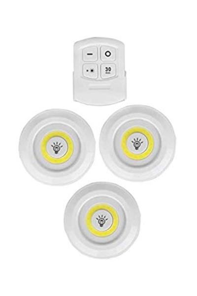 3lü Uzaktan Kumandalı Yapışkanlı Kablosuz Led Spot Lambalar (3936)
