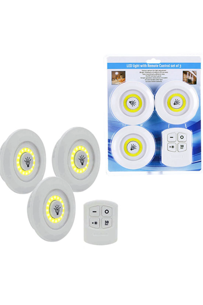 3lü Uzaktan Kumandalı Yapışkanlı Kablosuz Led Spot Lambalar Bx40