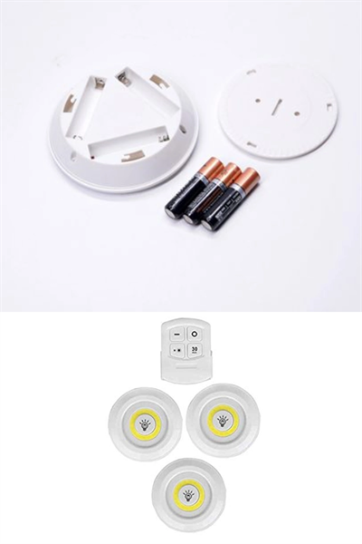 3lü Uzaktan Kumandalı Yapışkanlı Kablosuz Led Spot Lambalar Bx40