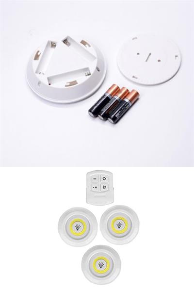 3lü Uzaktan Kumandalı Yapışkanlı Kablosuz Led Spot Lambalar (3936)