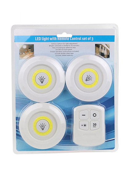 3lü Uzaktan Kumandalı Yapışkanlı Kablosuz Led Spot Lambalar Bx40