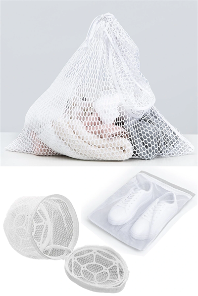 3lü Yıkama File Seti - Ayakkabı Filesi-plastik Aparatlı Sütyen Yıkama- Çamaşır Yıkama Filesi