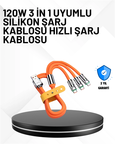 3’ü 1 Arada Kablo – 120W Hızlı Şarj ve Veri Aktarımı Özellikli