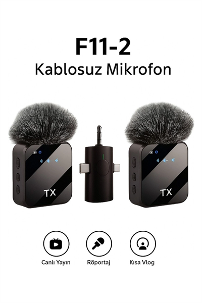 3ü 1 Arada Kablosuz Yaka Mikrofonu Seti ile Type-C, Lightning ve Jack Girişli Cihazlarda Kayıt