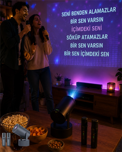 3ü 1 Arada Karaoke ve Projeksiyon Sistemi Çift Mikrofon Destekli