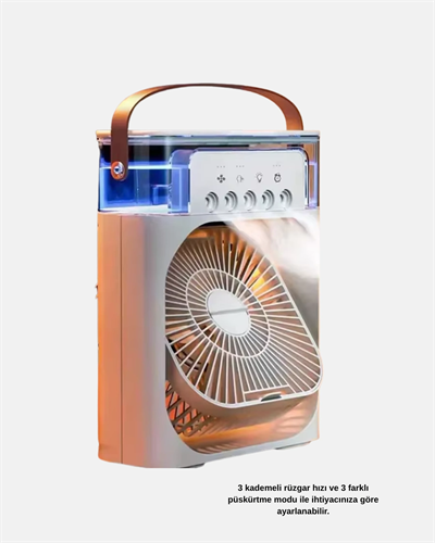 3’ü 1 Arada Mini Klima Fan USB Şarjlı, 7 Renk Gece Lambalı ve Nemlendirici