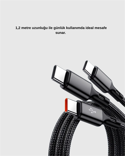 3’ü 1 Arada Şarj Kablosu Type-C iOS Android Uyumlu Hızlı ve Güvenli Şarj