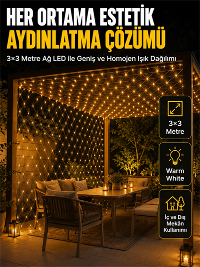 3x3 Metre Ağ LED ile Bahçenize Sıcak ve Şık Aydınlatma