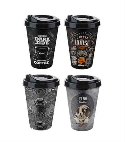 4 Adet Kahve Bardağı Kapaklı Desenli 650ml