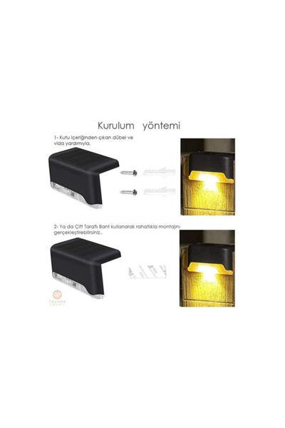 4 Adet Solar Güneş Enerjili Şarj Edilen Köşebent Merdiven Veranda Bahçe Led Lamba