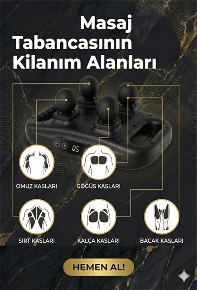 4 Başlıklı Masaj Tabancası - Ergonomik Derin Doku Sırt Ve Boyun Masaj Aleti Ağrı Ve Sızı Giderici