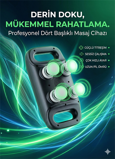 4 Başlıklı Masaj Tabancası - Ergonomik Derin Doku Sırt Ve Boyun Masaj Aleti Ağrı Ve Sızı Giderici