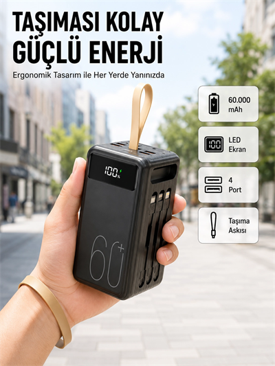 4 Çıkışlı Hızlı Şarj Destekli Powerbank Yeni Nesil