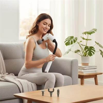 4 Farklı Başlıklı Uzun Saplı Derin Doku Masaj Tabancası, Boyun, Omuz ve Sırt için Ergonomik Saplı Çoklu Masaj Modlu Taşınabilir Masaj Aleti (3936)