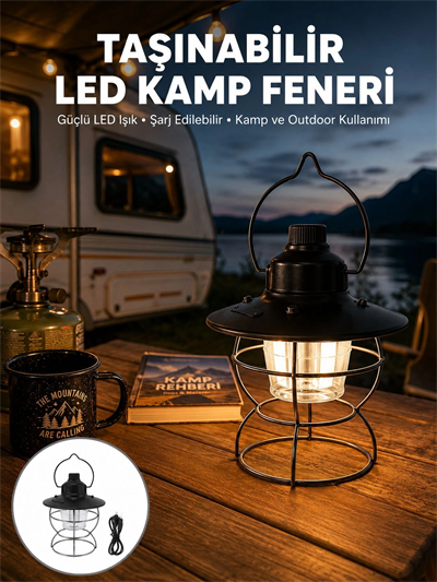 4 Fonksiyonlu Dekoratif Kamp Lambası – Tungsten Ampul, USB Çıkışlı Yeni Nesil