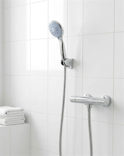 4 Kademeli Mavi Duş Seti El Duşu Başlığı Spiral Hortum ve Duvar Askısı