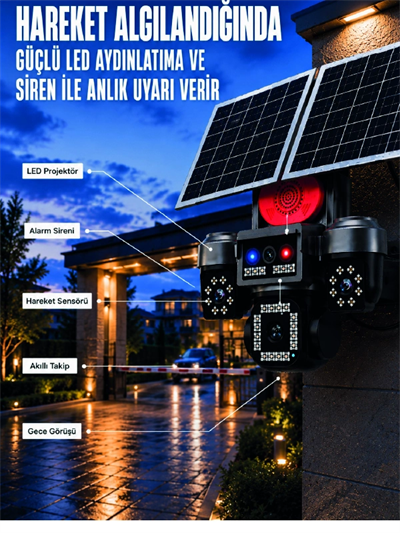 4 Kameralı 4G SIM Kart Destekli Güneş Enerjili Akıllı Güvenlik Kamerası