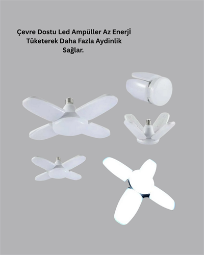 4 Kollu Katlanır Pervane LED Ampül 60 Watt Yüksek Aydınlatma ve Enerji Tasarrufu