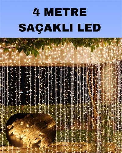 4 Metre Icicle Şelale Led Perde Işık Sarı Aydınlatma