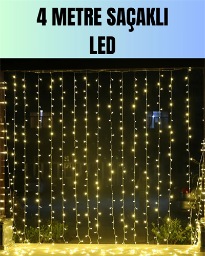 4 Metre Yılbaşı Şelale Led Perde Işık Ev Bahçe Dekor
