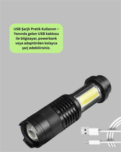 4 Modlu USB Şarjlı LED El Feneri Kamp ve Outdoor