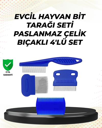 4 Parçalı Evcil Hayvan Tarak Seti – Paslanmaz Çelik Dişli, Ergonomik Saplı