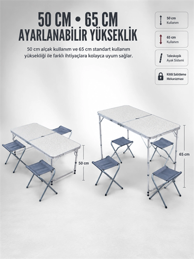 4 Sandalyeli Katlanabilir Kamp Masası Portatif Bahçe Kamp ve Piknik Masa Seti