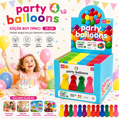 40 Paket - 4pcs Küçük Boy Renkli 20cm Party Balon - Toplamda 160 Adet Balon Bx40