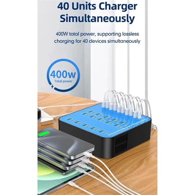 40 Portlu 400w Hızlı Şarj İstasyonu 20x Usb + 20x Type-c Pd Çıkışlı Şarj Cihazı