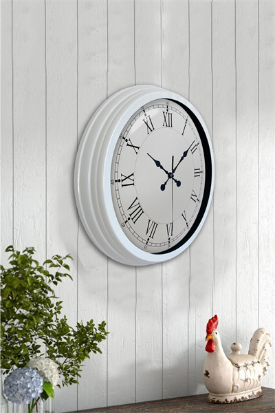 40 cm Beyaz Metal Retro Duvar Saati
