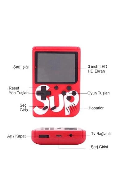 400 nostalji oyunlu mini atari çift kol kırmızı renk bluetooth yok oyun konsolu - Elektronik