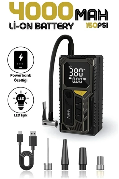 4000mah Hava Kompresörü Powerbank Özellikli Kompresör Araba Bisiklet Top Lastik Şişirme Pompası