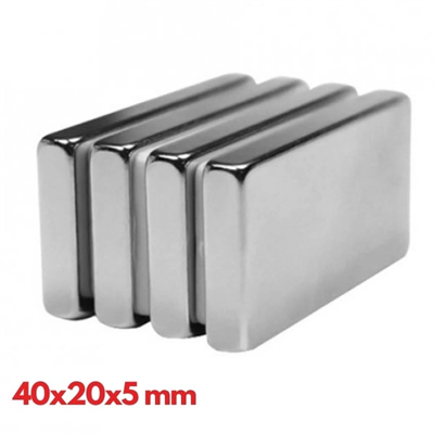 40×20×5 mm N35 Neodyum Mıknatıs – Nikel Kaplama, Köşeli (10’lu Paket)