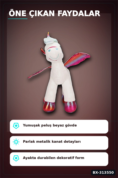 42 Cm Yumuşak Peluş Kanatlı Unicorn At Figürü Rengarenk Hediye Peluş Oyuncak BX-313550