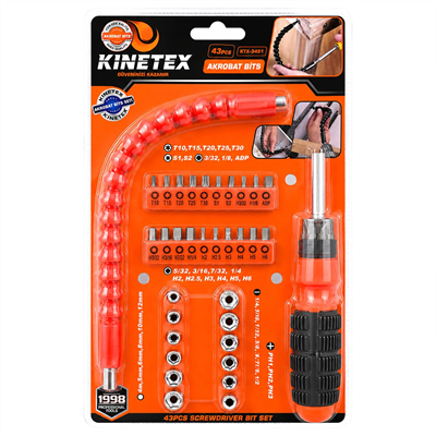 43pcs Silikon Sap Akrobat Uzatmalı Tornavida Bits Seti Manyetik Uç Tutucu Ktx-3451 Bx40
