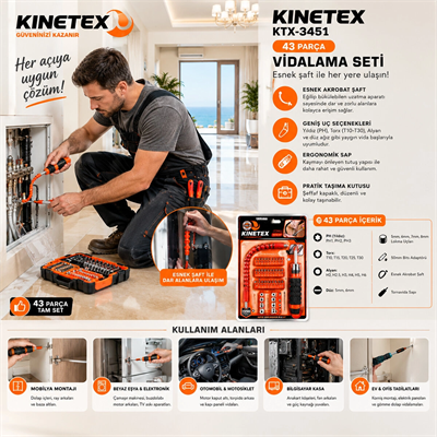 43pcs Silikon Sap Akrobat Uzatmalı Tornavida Bits Seti Manyetik Uç Tutucu Ktx-3451 Bx40