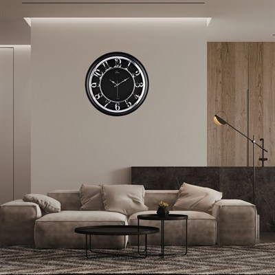 45 Cm Siyah Çerçeve Kabartma Gümüş Rakam Duvar Saati
