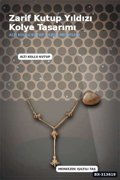 45 Cm Zincirli Pirinç Kutup Yıldızı Kolye - Zirkon Taşlı Kadın Bijuteri Takı BX-313619